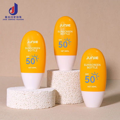 Flat Round Squeeze Flask 50ml Zonnebrandcrème Container Cosmetic met PE kraag en witte schroef kap